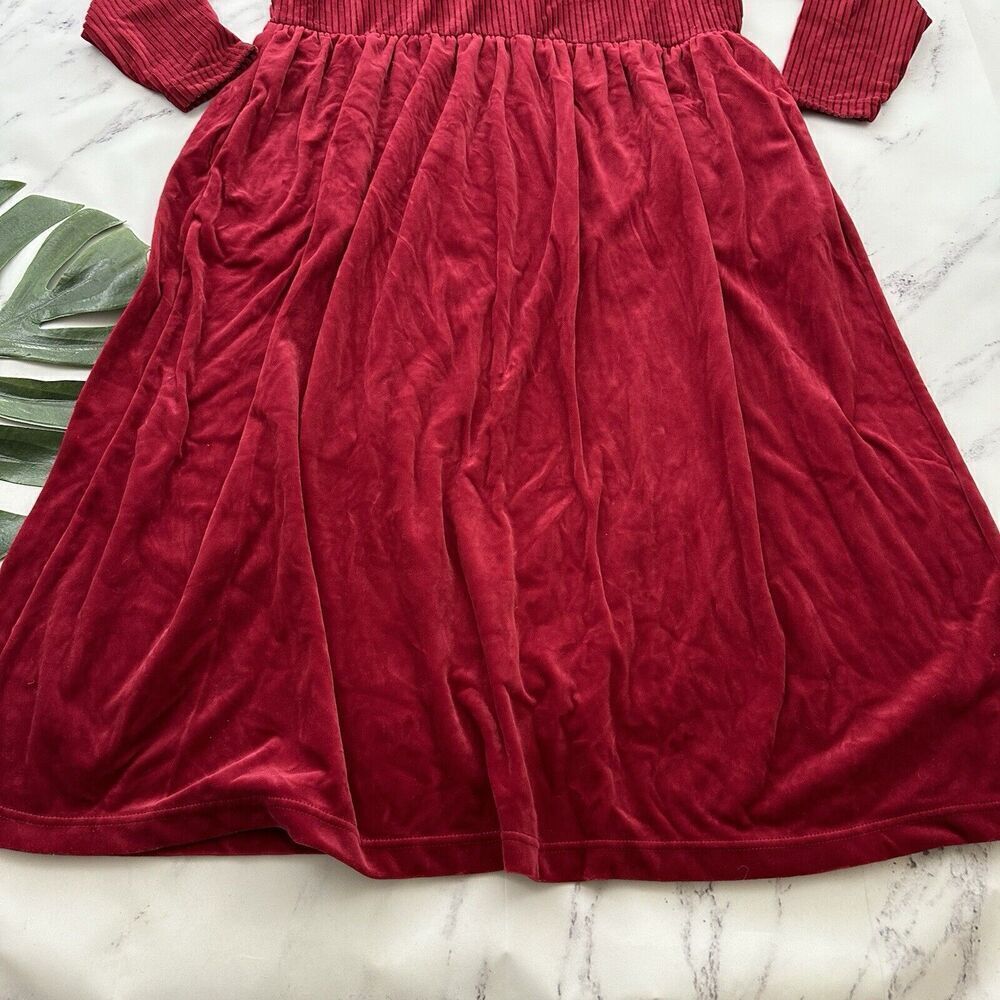 Chelsea Studio Womens Vintage 90s Velvet Maxi Dress Size M Red Ribbed Pockets - Picture 4 of 10